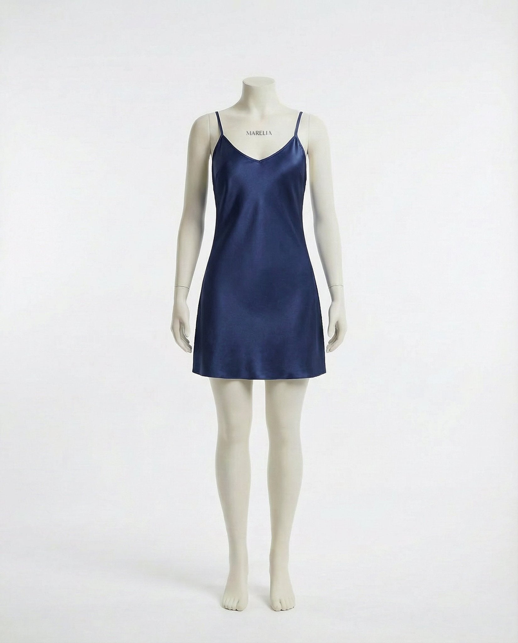 Navy V-Neck Slip Chemise With Adjustable Straps - Marelia