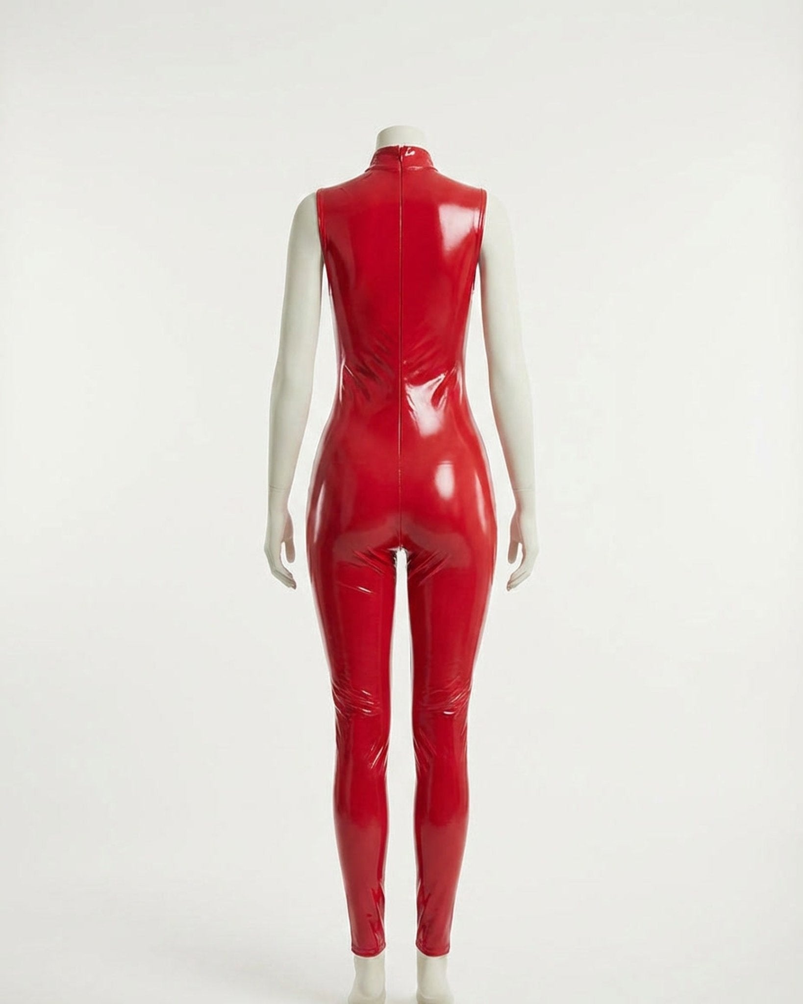 Red Wet Look Crotchless Catsuit With Front Zip - MARELIA