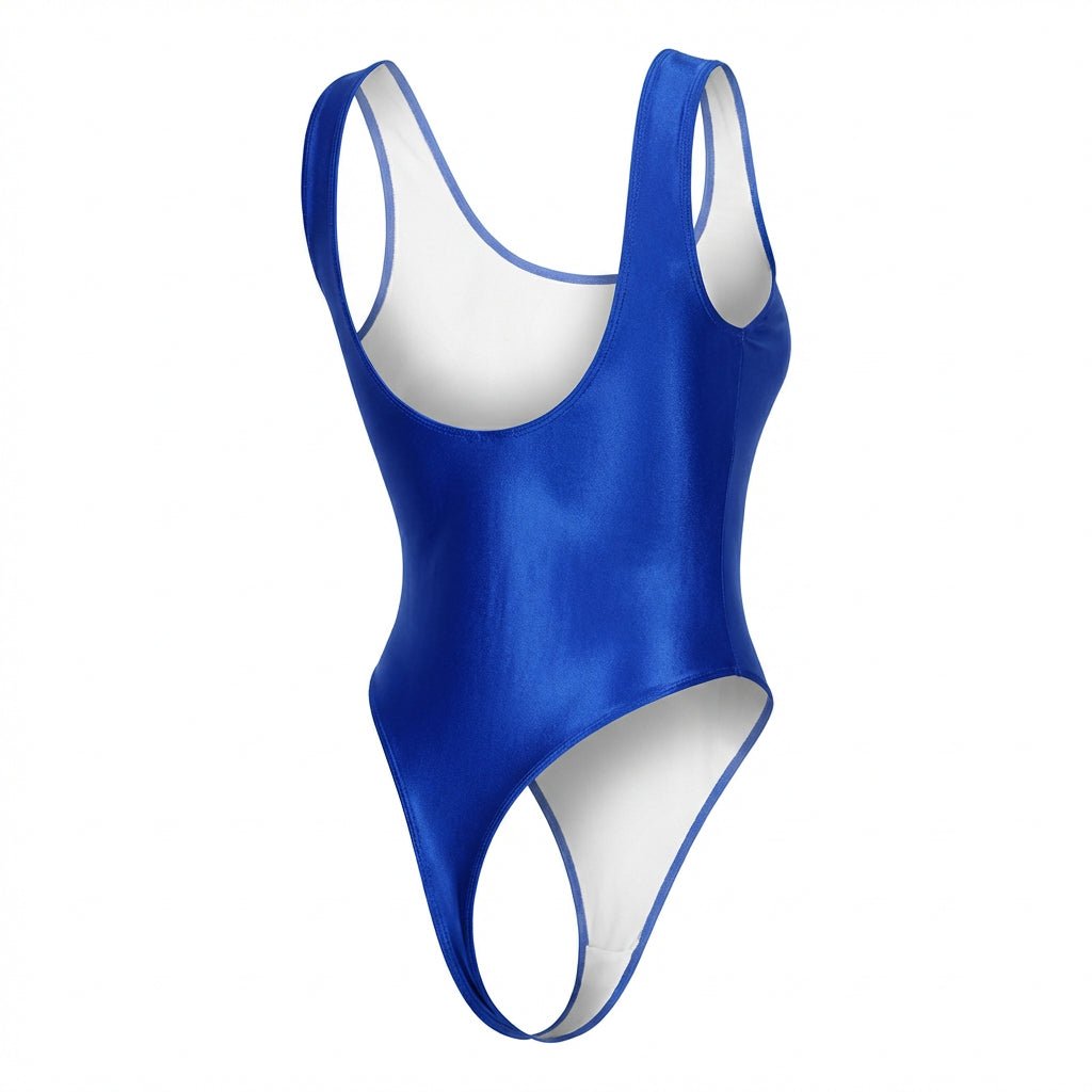 Blue Wet Look High Leg Bodysuit - Marelia