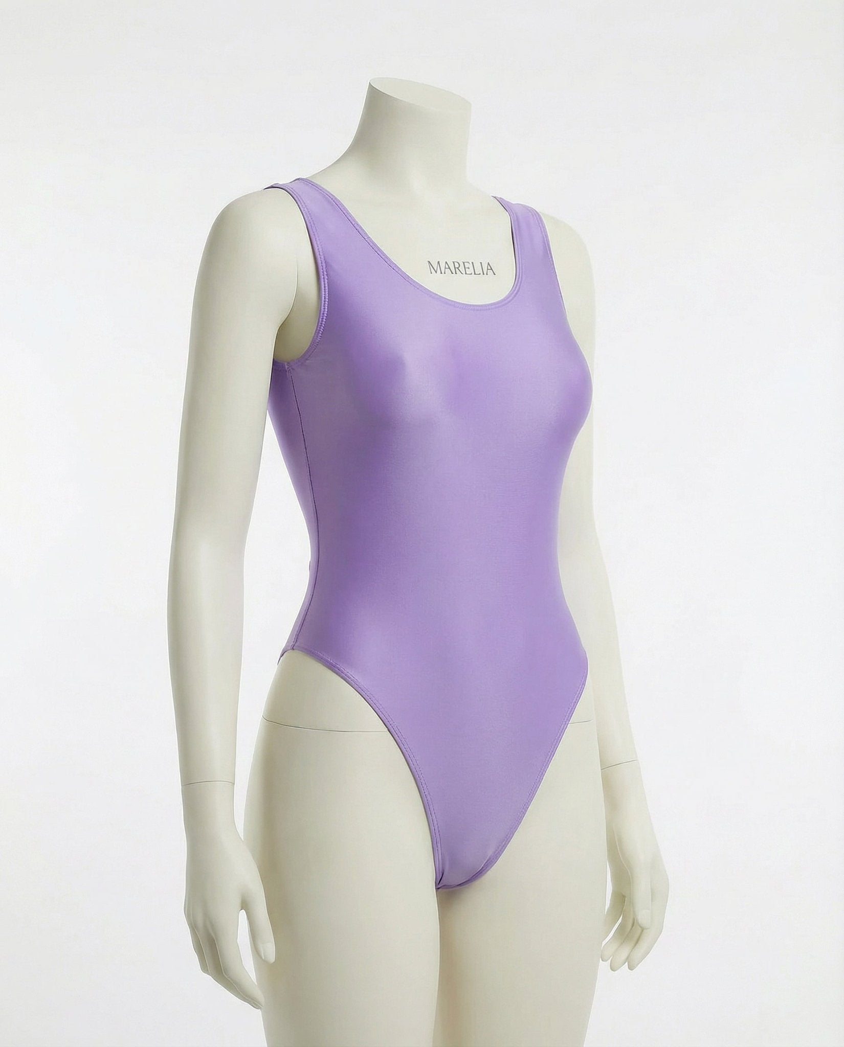 Lilac Wet Look High Leg Bodysuit - Marelia