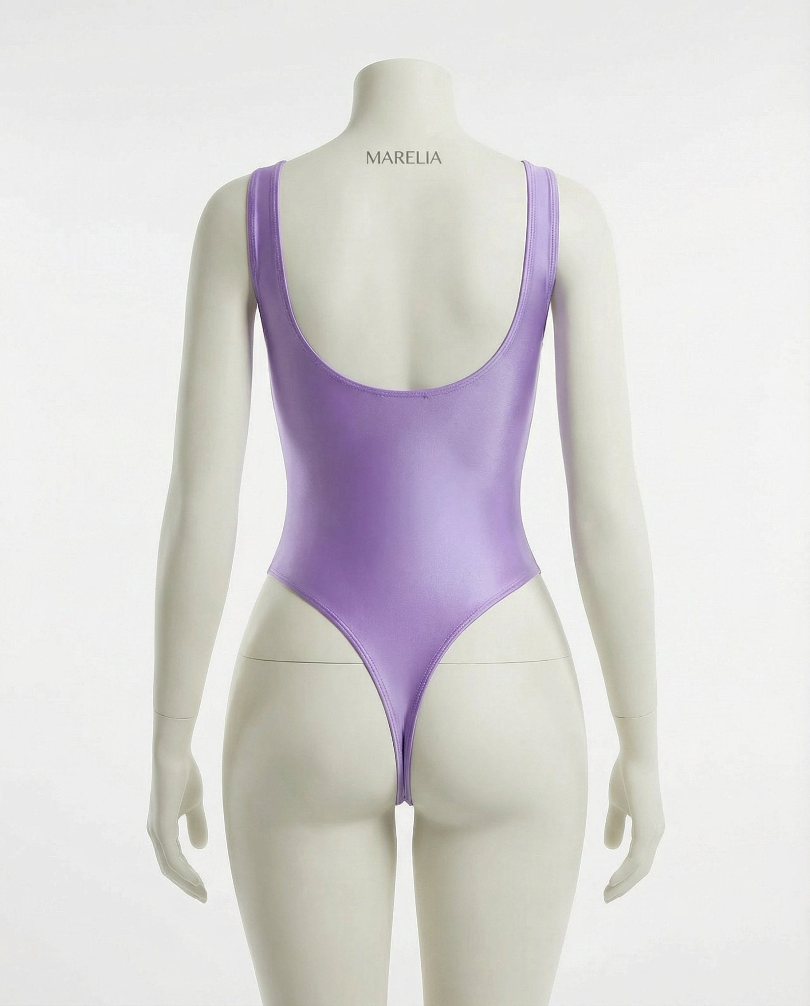 Lilac Wet Look High Leg Bodysuit - Marelia