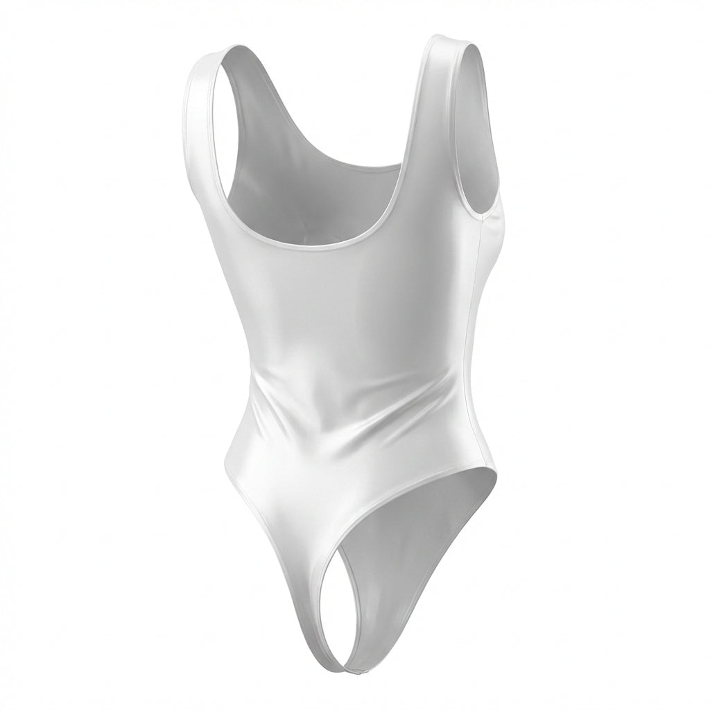White Wet Look High Leg Bodysuit - Marelia